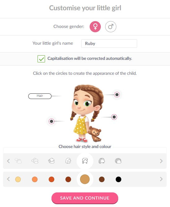 The personalization options for children in Hooray Heroes personalized books.