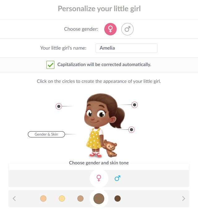 The personalization options for children in Hooray Heroes personalized books.