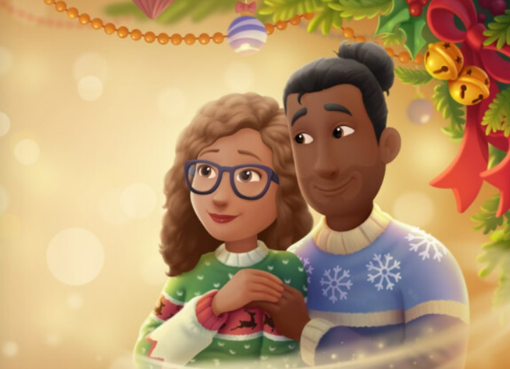 Two customized Christmas avatars of a couple, a page from a personalized Christmas book for boyfriends and girlfriends.