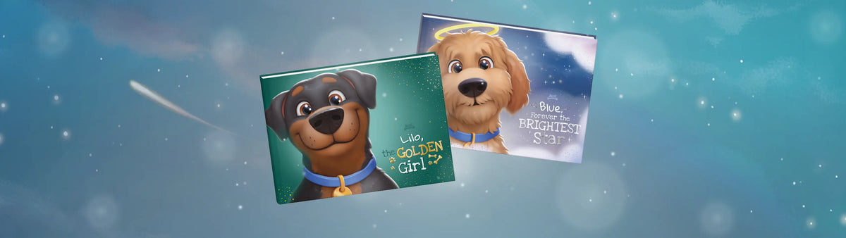 premium personalized books for dogs with silver and gold foil