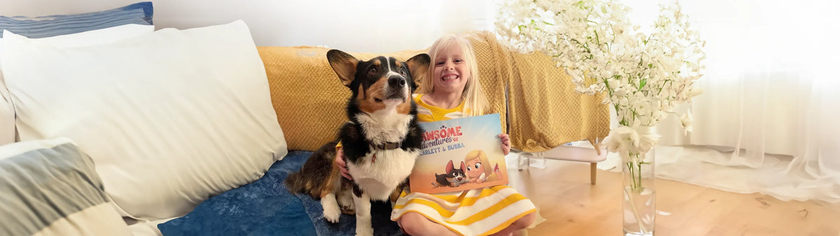 Personalized book with dog or cat and kiddo