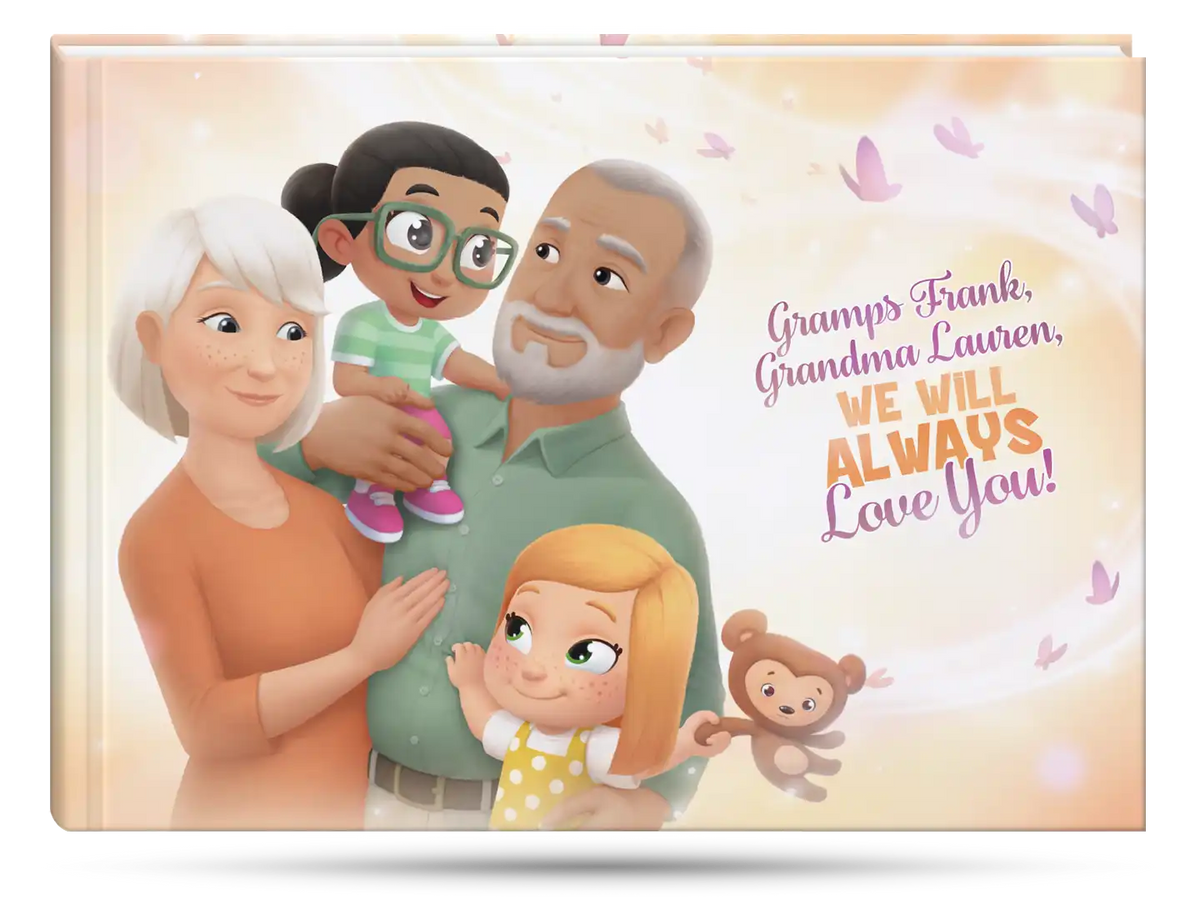 A personalized book for grandparents and two grandkids from Hooray Heroes.
