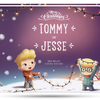 The cover of personalized Christmas book for two kids including two boys.