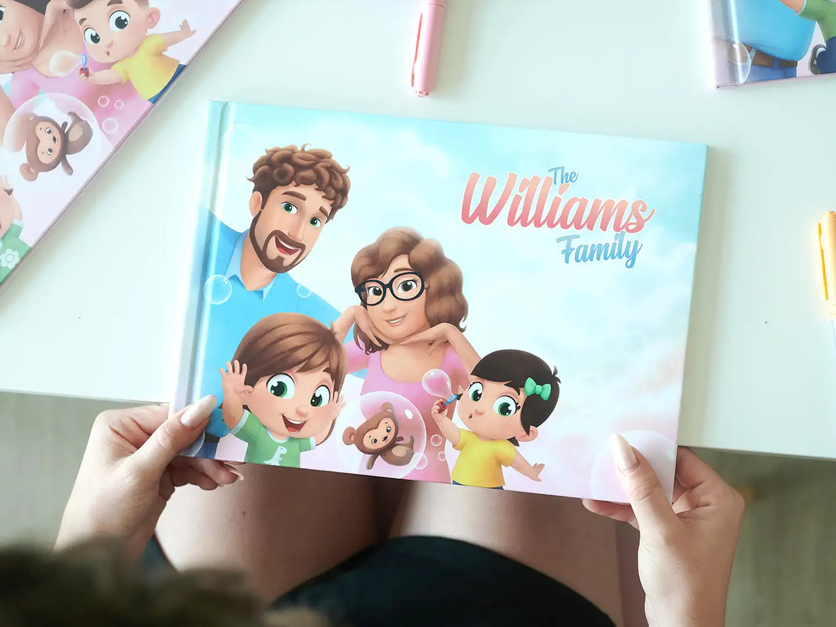Custom family storybook is a fun family gift for four family members.