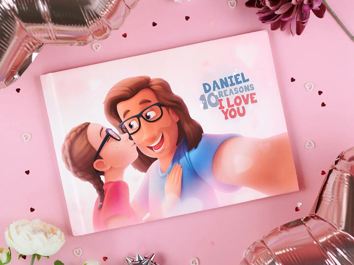 Cover of a personalized for couples 'Cameron, 10 Reasons I love you' from Hooray Heroes.
