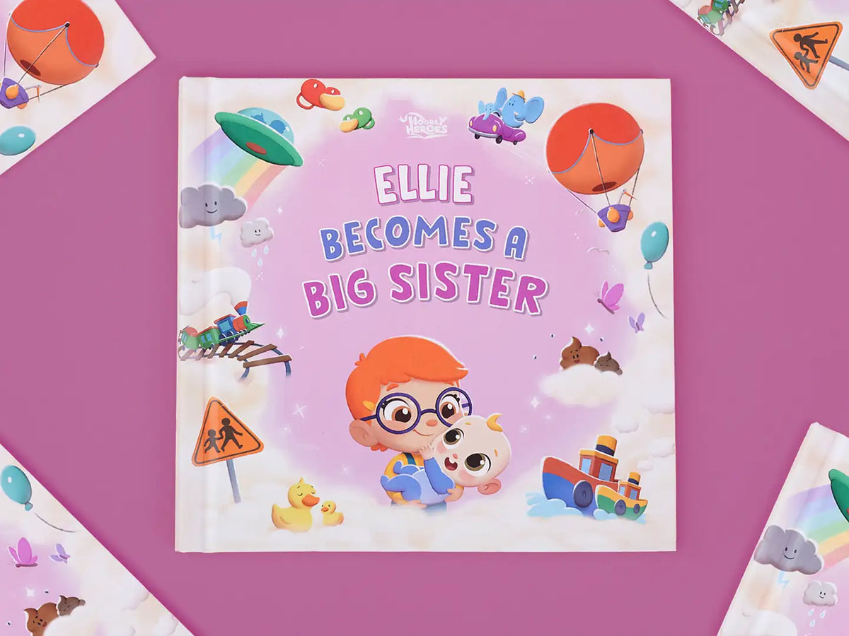 The cover of the personalized book for big sisters.