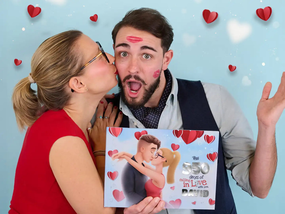 Having fun while reading new custom storybook for couples which is a great gift for Valentine's day for boyfriend.