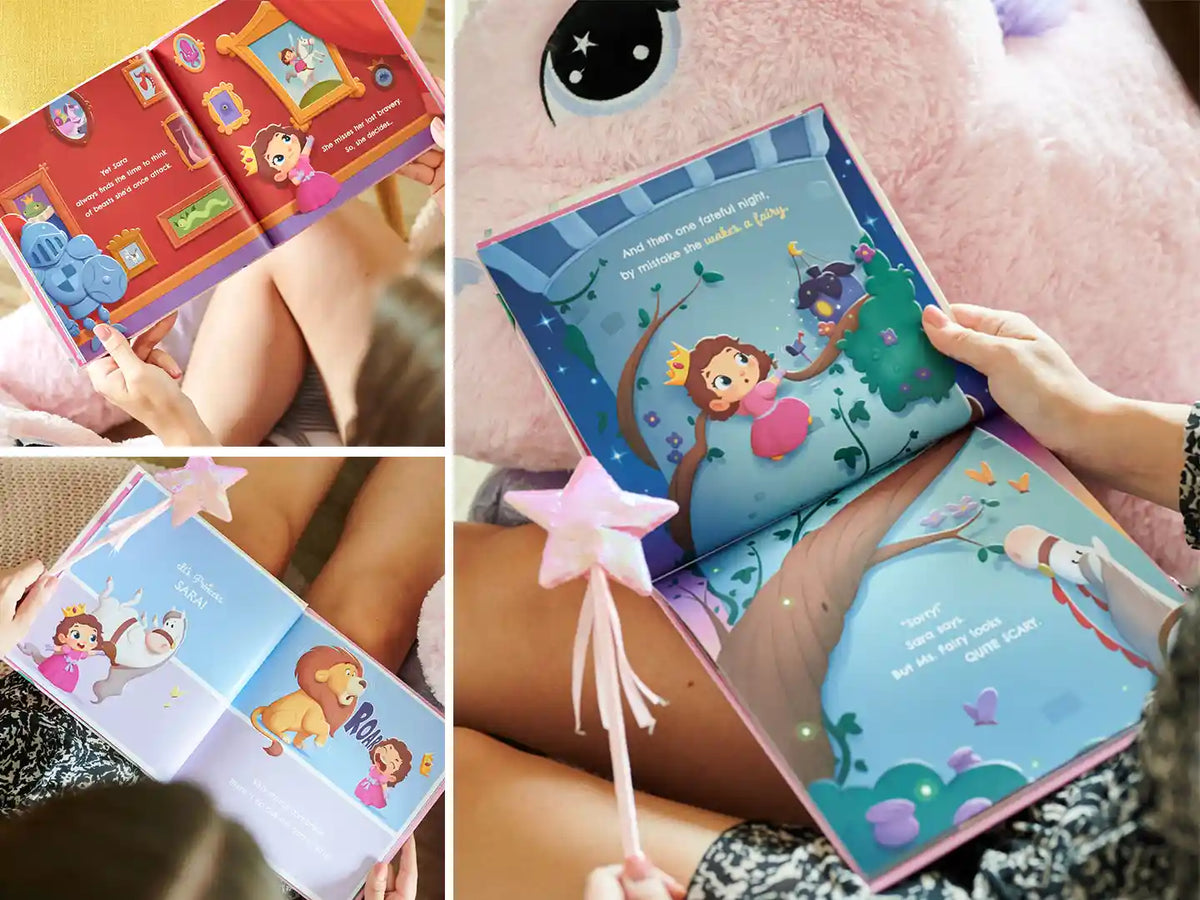 Beautiful illustrations of a personalized princess book from Hooray Heroes.
