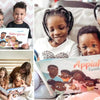 Kids and parents are having fun while reading their personalized book for a family of five which is a great gift for Father's Day. 