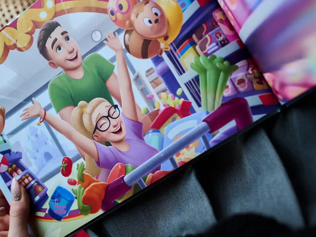 Illustration of how even shopping can be fun with the best partner, from the custom book for couples, which is also a great gift for Valentine’s Day.
