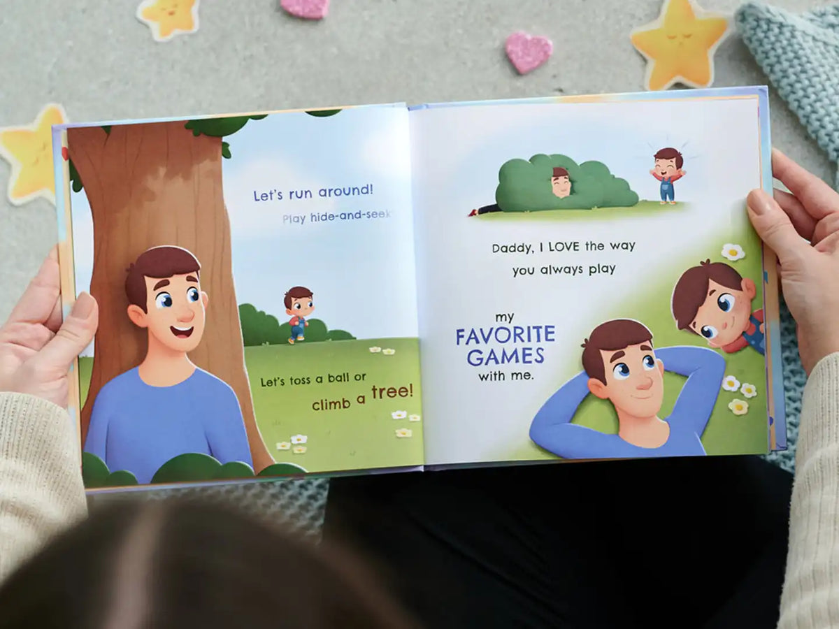 This cute personalized poem book about dad playing hide and seek with his kiddo is a great gift for dad.