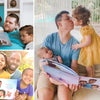 Dads and kids are happy reading a book just about them.