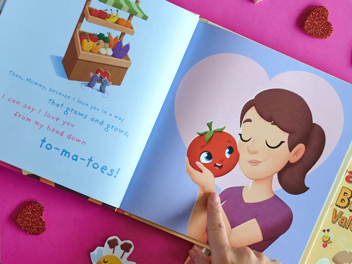 Cute pages from personalized kids Valentine's day rhymes book.