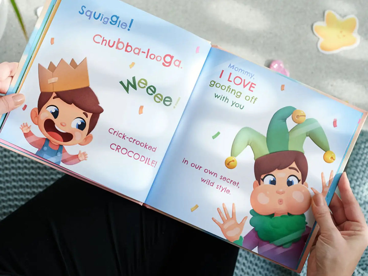 Sweet personalized illustrations where mom and son or daughter have fun times together.