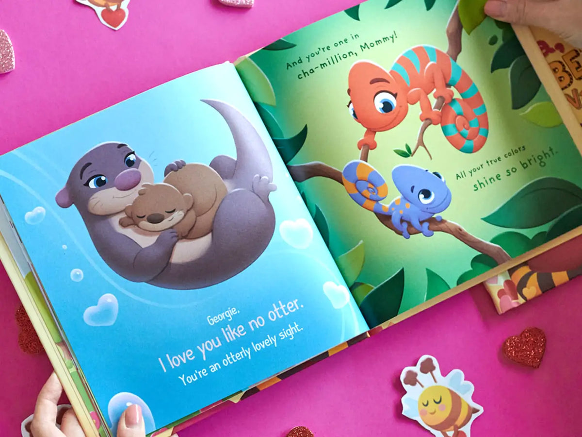 Colorful illustrations and cute Valentine's day rhymes from the customized storybook for kids and parents.