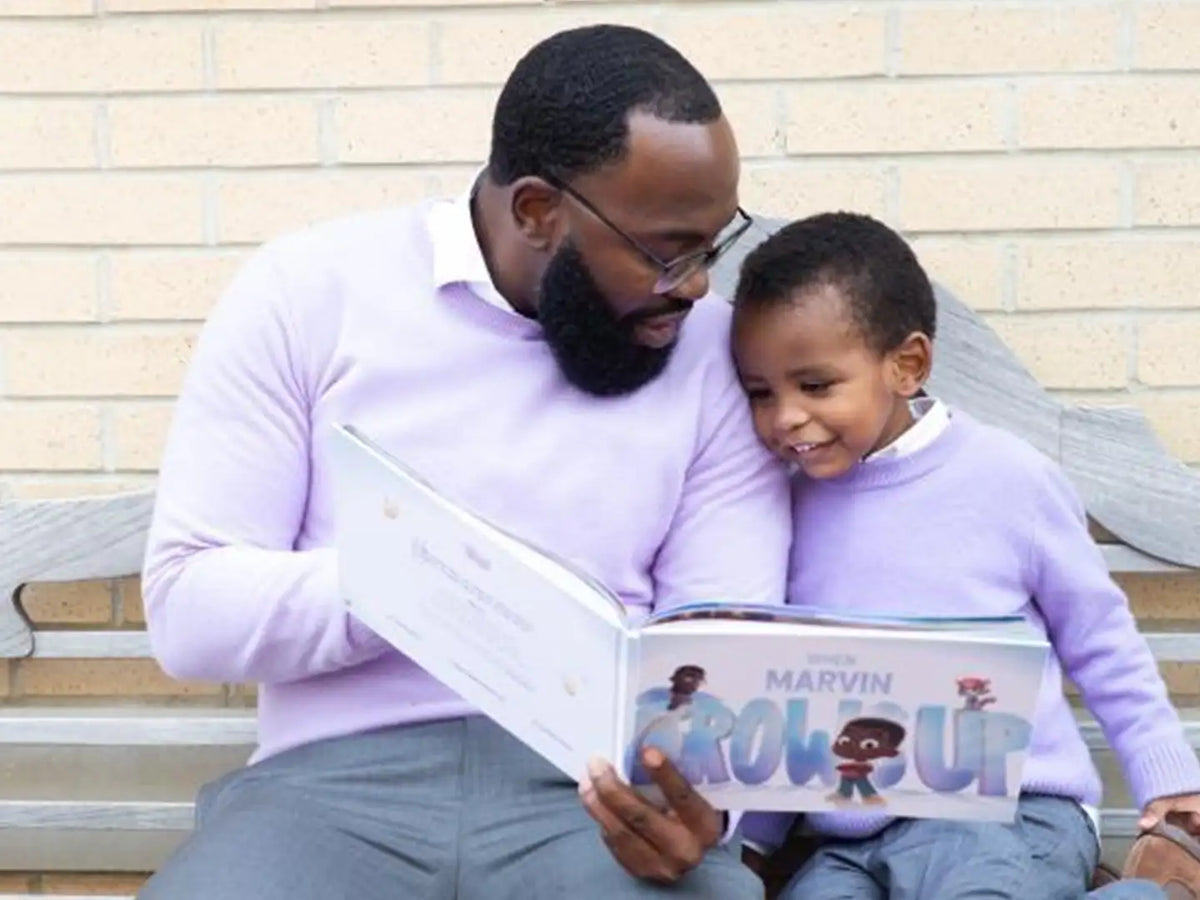 Dad and his kid celebrating their bond with Custom Storybook for Fathers, capturing memories that last a lifetime.