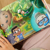 Colorful illustration about kids being small like insects from our custom book for four siblings.