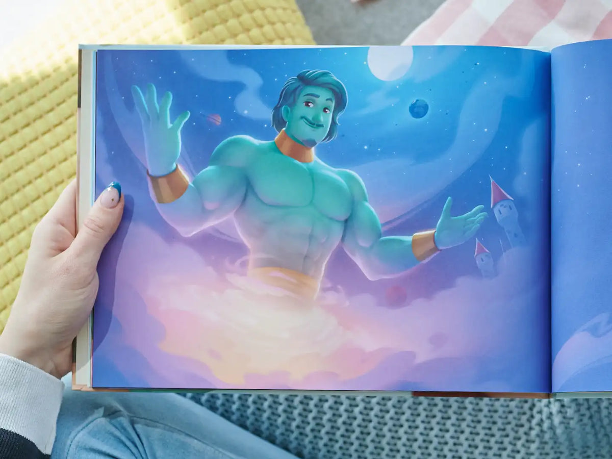 Unique gift for dad is this personalized book for dad where he is illustrated in dfferent roles like a friendly genie.