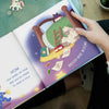 Drawings from the DIY going-to-bed book where the little boy is wearing pajamas and getting ready to go to sleep.