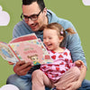 Dad is reading a personalized book about going back to school to his daughter.