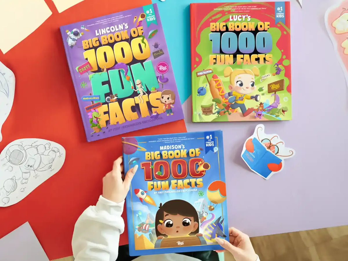 The covers of first personalized children's encyclopedia from Hooray Heroes.