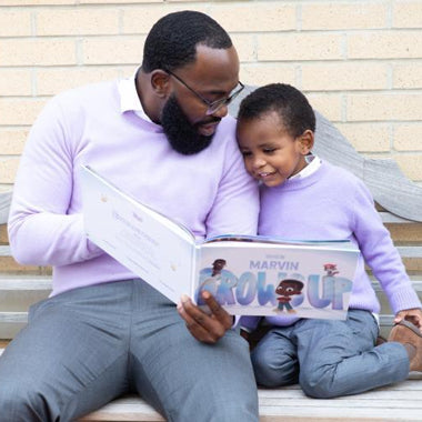 Father and son imagine what the future holds in this imaginative custom book of professions.