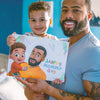 Dad and child with a custom Mother's Day book for mom. 