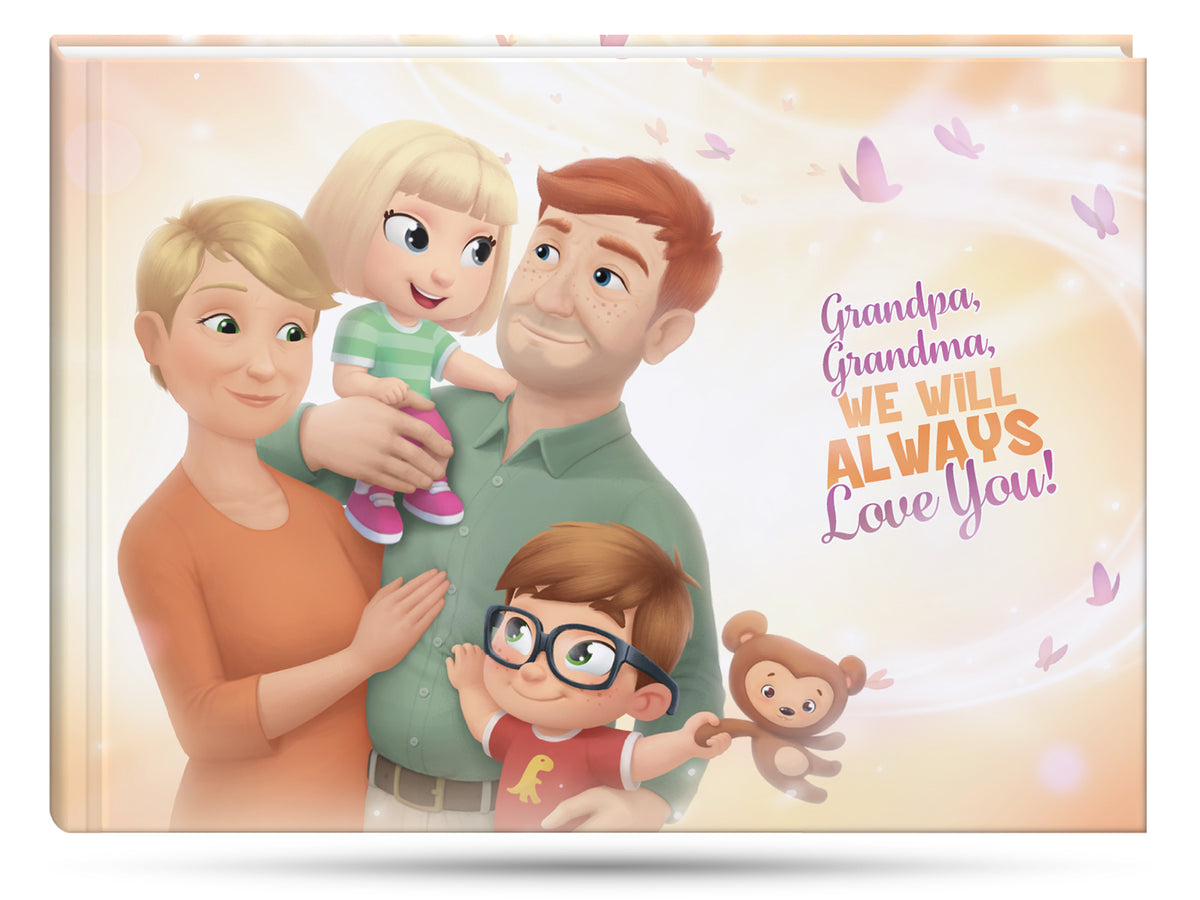 The perfect gift idea for Grandma and Grandpa, a customized book for granny, grandpa, and two grandkids.