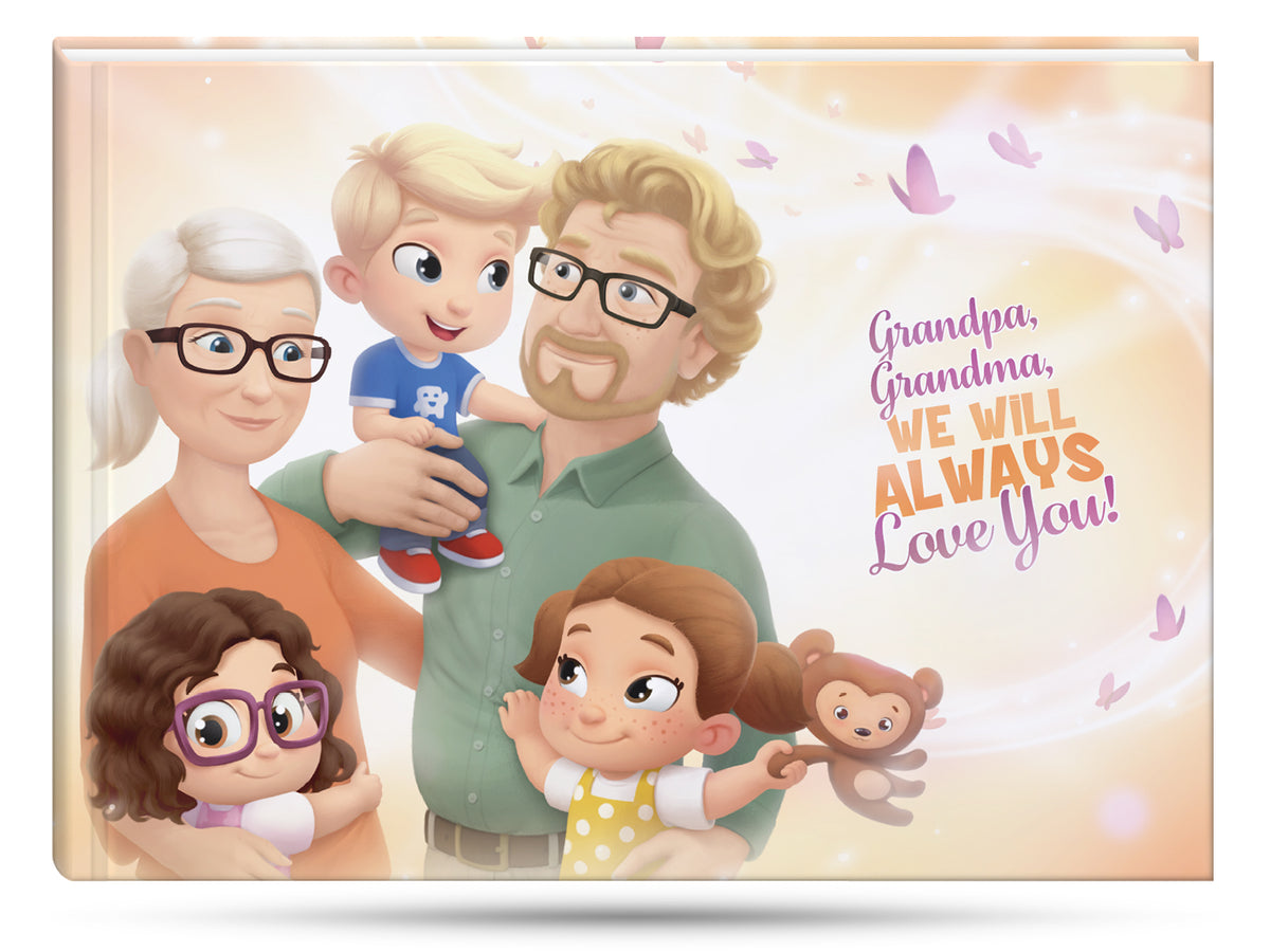 A unique Father's Day gift for grandparents, a DIY book about grandma, grandpa, and their three grandkids.