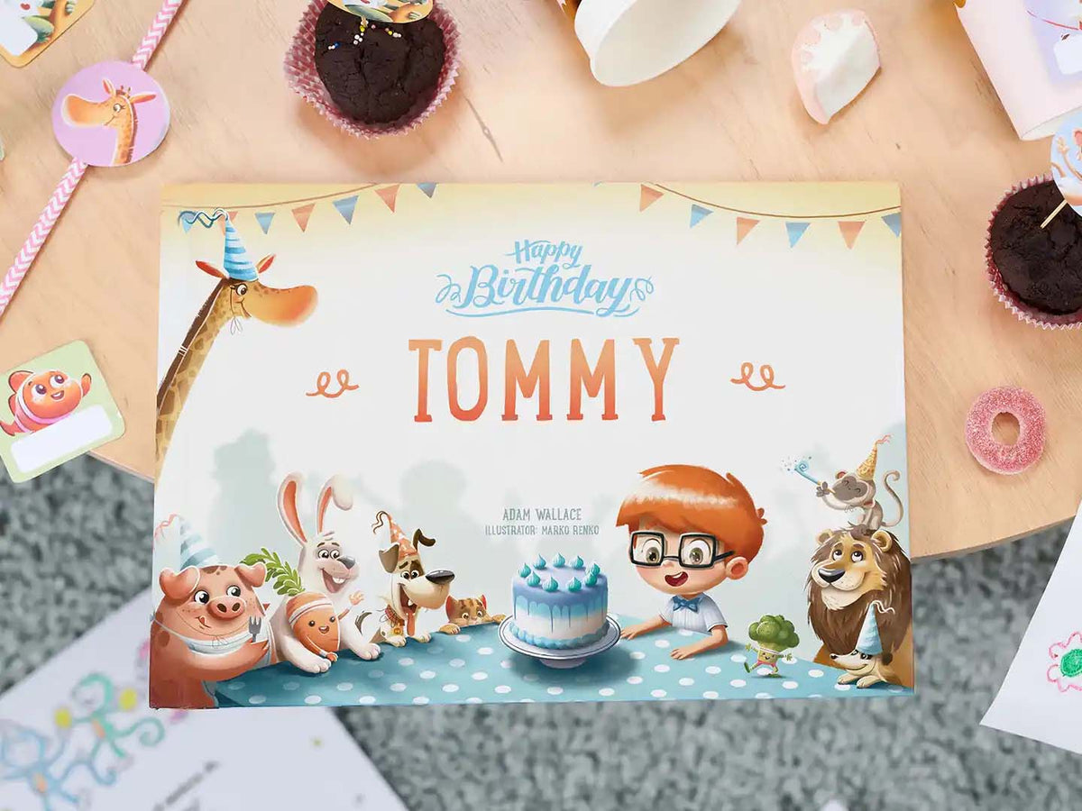 Cover of a custom made Birthday book with toddler boy.