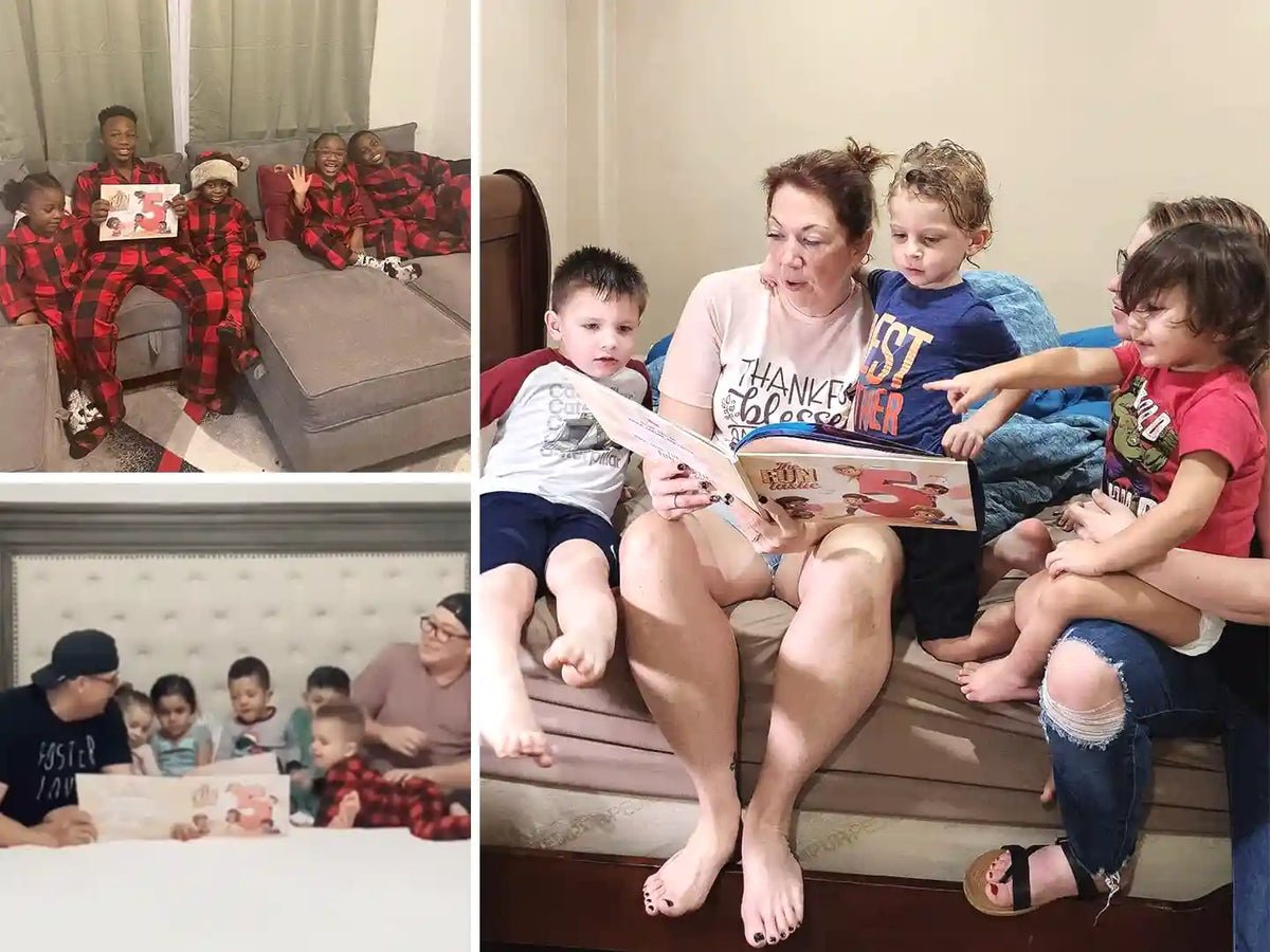 Families with five kids are reading their personalized storybook made just for them.