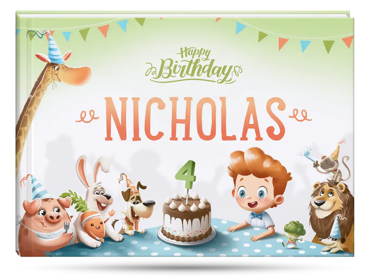The cover of the personalized birthday book which is the perfect gift for a four-year-old.