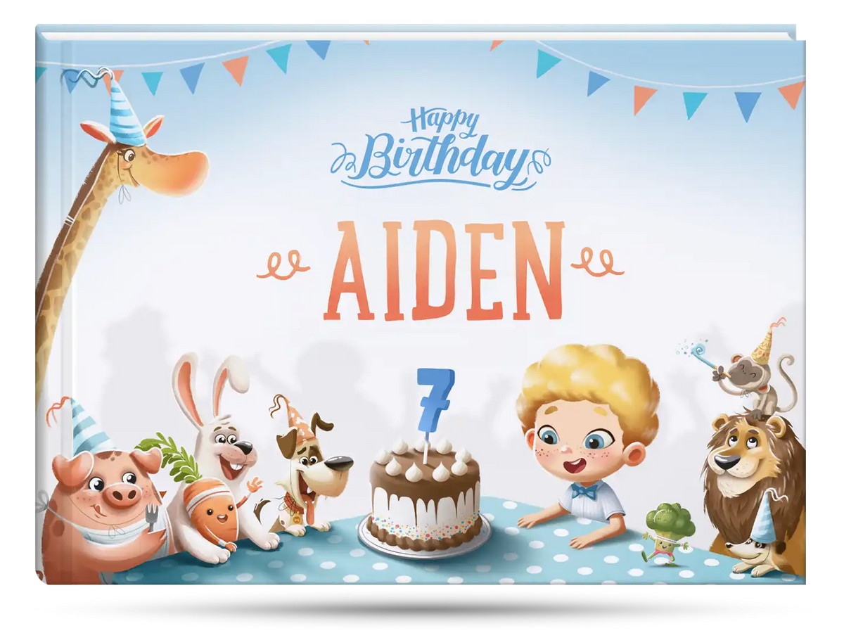 The cover of the personalized birthday book which is the perfect gift for a seven-year-old.