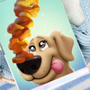 Illustrated page from a personalized book for dog dads, showing a cute dog with a snack — a fun and emotional gift for all dog dads.