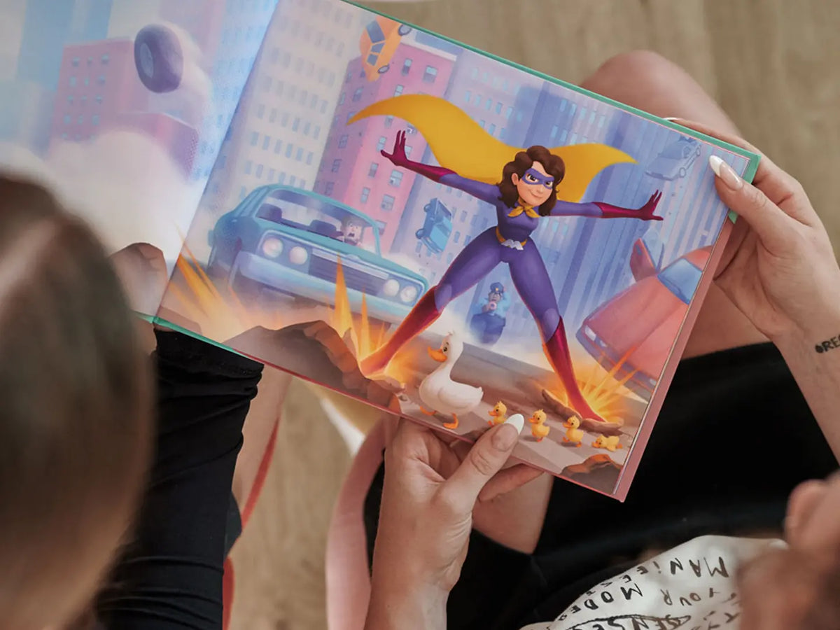 An illustration depicting your friend as the hero who always saves the day in this personalized book.