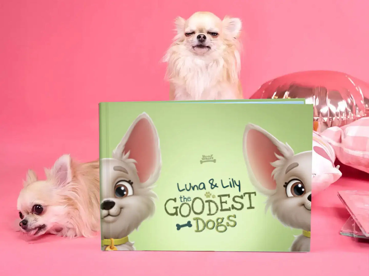 Cover of a personalized dog book featuring two Chihuahuas – ideal gift for two dogs or dog-loving families.